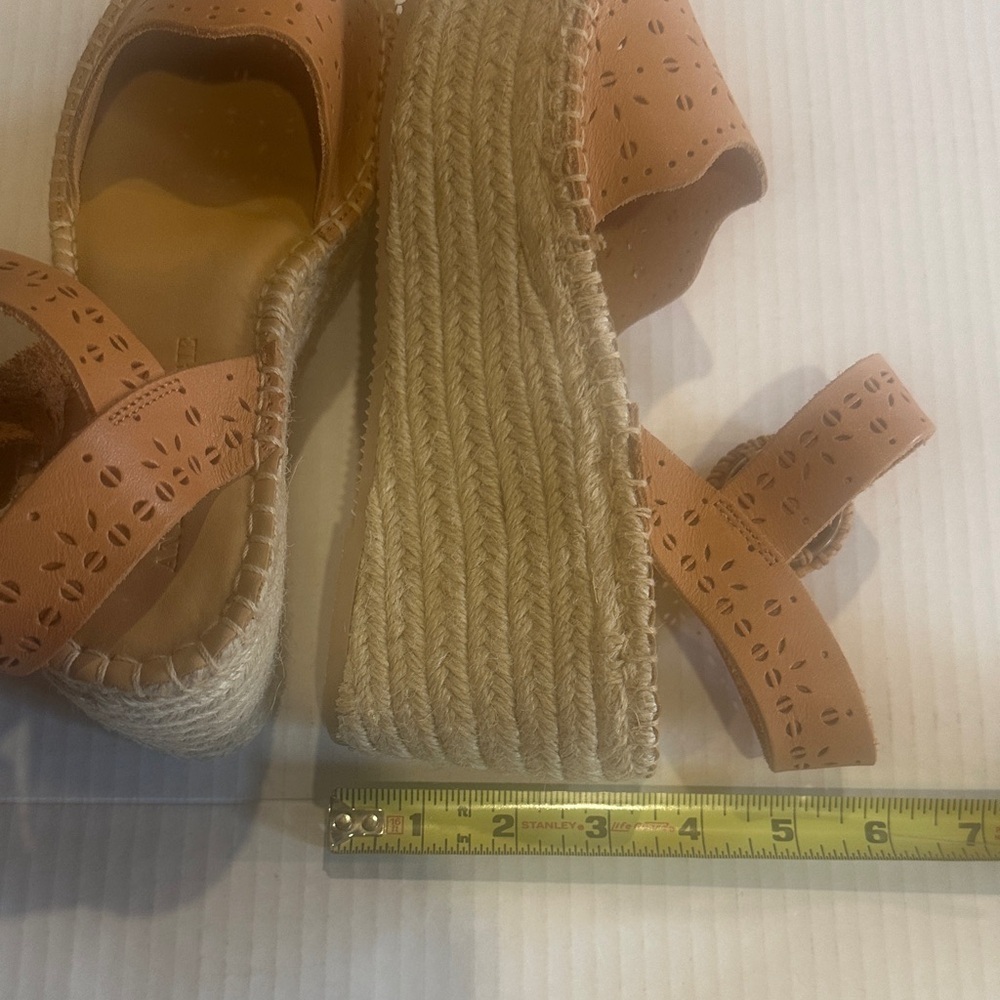 Soludos x Anthro laser tan Sofia Tan leather Woven Platform espadrille Sandals - Picture 3 of 13
